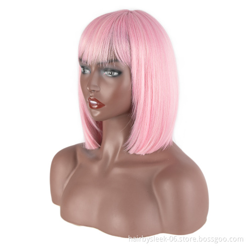 Wholesale price pink color hair Woman Wig Bob Short Synthetic Wig Natural Colours With bang Heat-resisting Soft Hair Bob Style